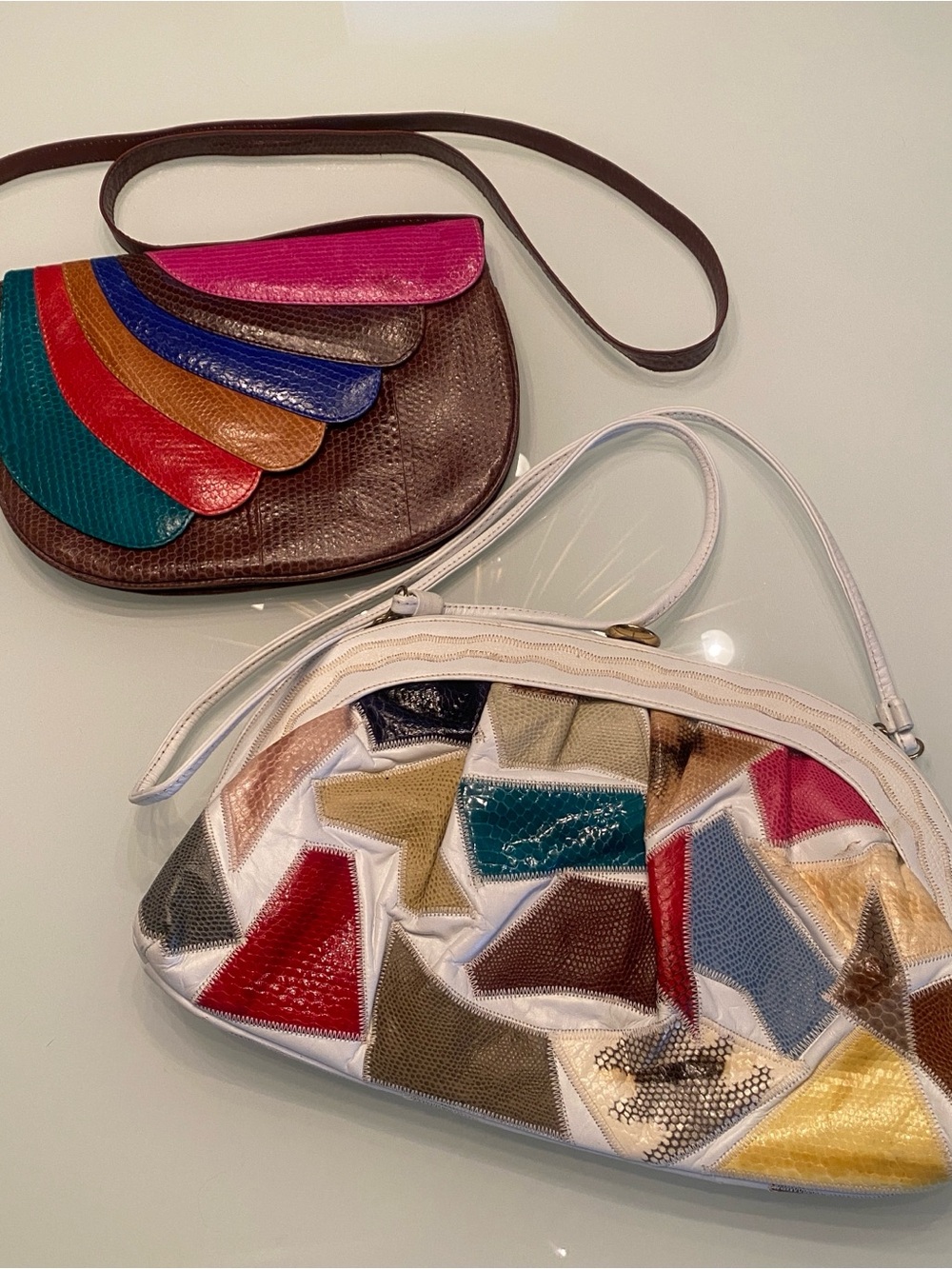 Bundle of 2 Vintage 80s Patchwork & Snakeskin Leather Handbags - Caprice